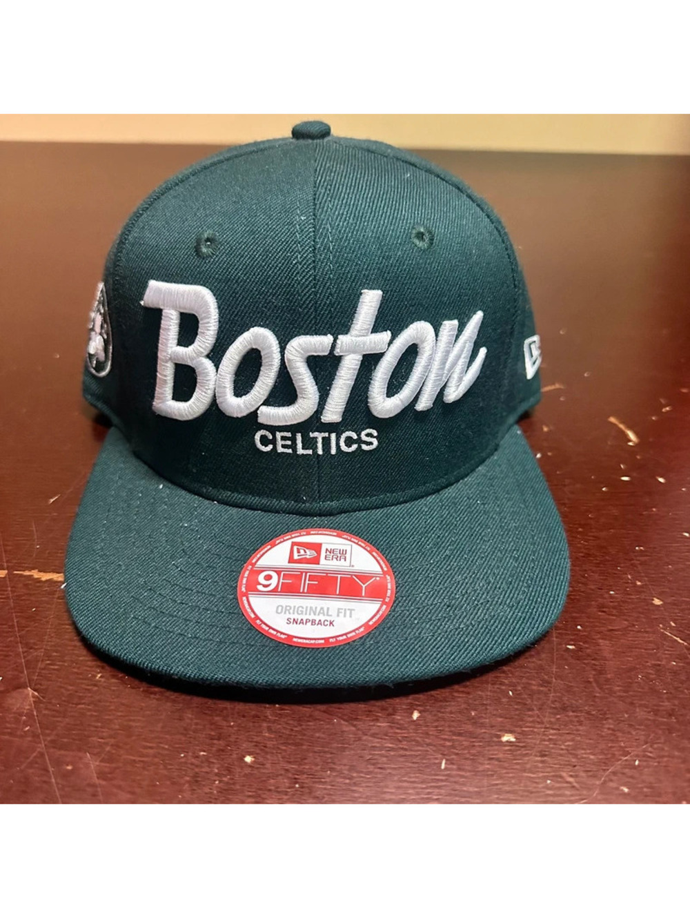Boston Celtics green script letter new era, snapback hat